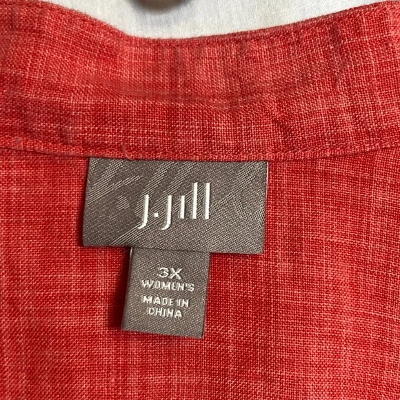 J. Jill 100% Linen Coral Button-Up Top Mandarin Collar Lightweight Knot Button - Picture 2 of 13